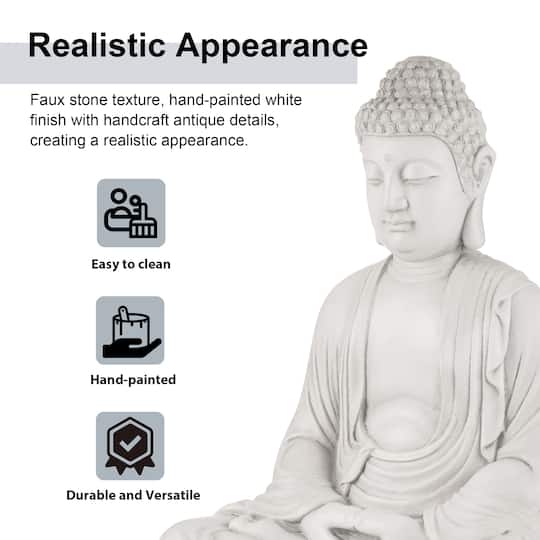 Glitzhome® 22.75" White MGO Meditating Buddha Statue
